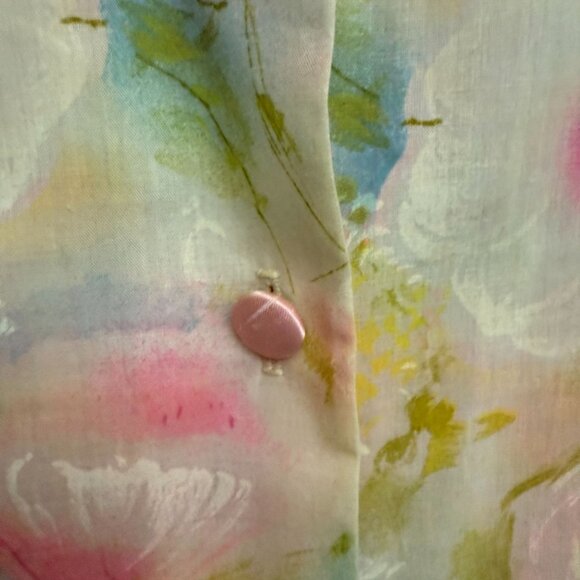 VTG Loungees Floral Pleated Ruffled Button Front Night Gown Dress 16 Pink - Picture 7 of 10